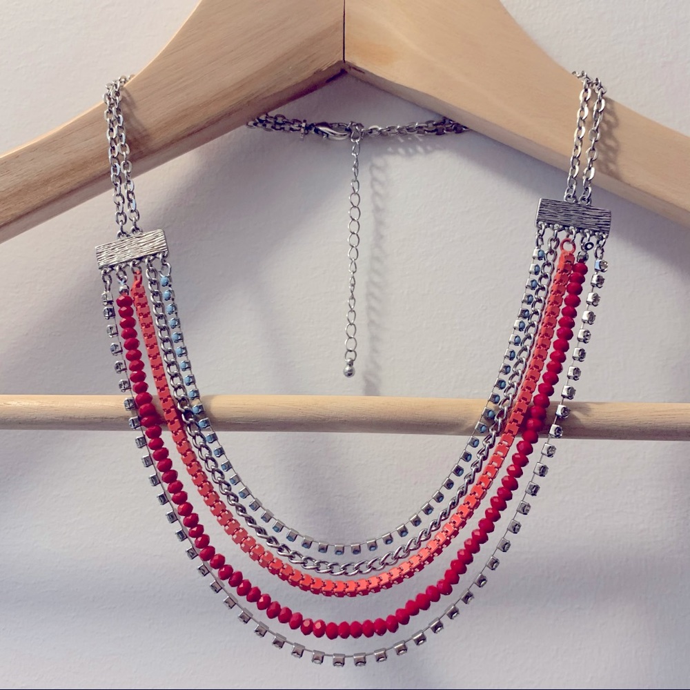 NWOT Pink, red, blue multilayers necklace